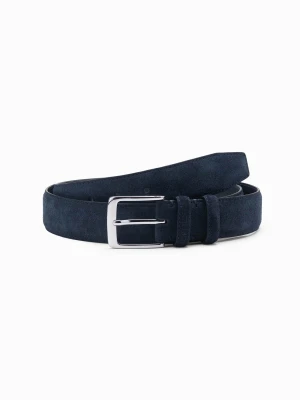 Męski jednobarwny pasek z naturalnego zamszu – granatowy V3 - Rozmiar: L / XL Ombre Clothing