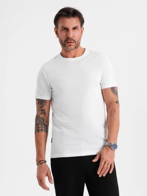 Męski klasyczny bawełniany T-shirt BASIC - biały V4 - Rozmiar: M Ombre Clothing