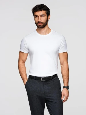 Męski klasyczny bawełniany T-shirt BASIC - biały V4 - Rozmiar: XXL Ombre Clothing