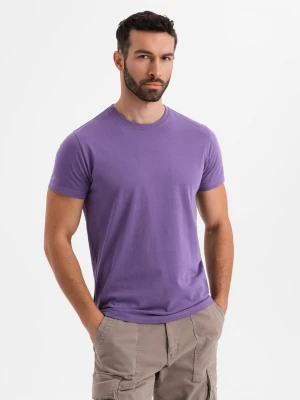 Męski klasyczny bawełniany T-shirt BASIC - fioletowy V13 - Rozmiar: S Ombre Clothing