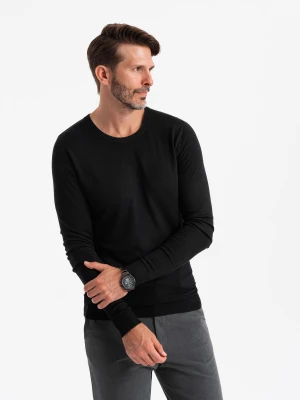Męski klasyczny sweter z wiskozą BASIC z okrągłym dekoltem – czarny V2 - Rozmiar: L Ombre Clothing