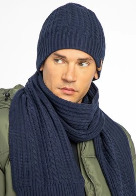 Męski komplet zimowy z ozdobnym splotem klasyczny granatowy Wittchen