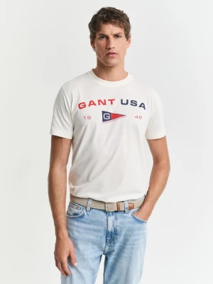 Męski kremowy t-shirt z grafiką ze 100% bawełny organicznej GANT