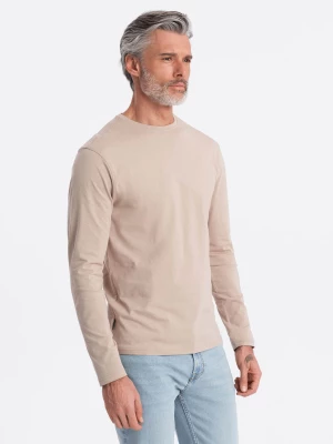 Męski longsleeve BASIC z okrągłym dekoltem - beżowy V8 OM-LSBL-0106
 -                                    S Ombre