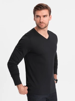 Męski longsleeve bez nadruku z dekoltem w serek - czarny V6 OM-LSBL-0108
 -                                    L