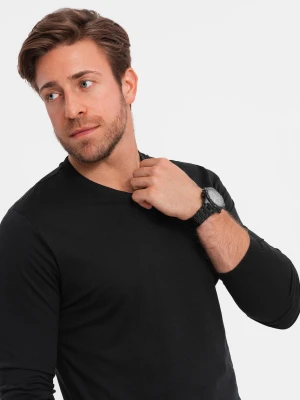 Męski longsleeve bez nadruku z dekoltem w serek - czarny V6 - Rozmiar: XXL Ombre Clothing