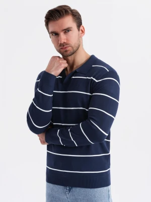 Męski longsleeve polo w poziome paski z wiskozą – granatowo-biały V1 OM-POLS-0146
 -                                    S Ombre