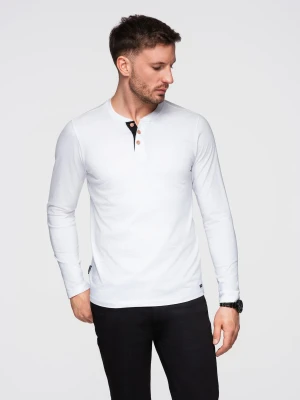Męski longsleeve z guzikami przy dekolcie - biały V10 - Rozmiar: XXL Ombre Clothing