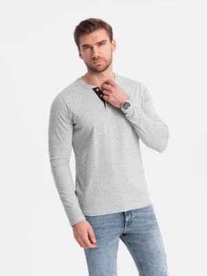 Męski longsleeve z guzikami przy dekolcie - szary melanż V8 OM-LSCL-0107
 -                                    S Ombre