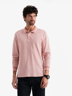 Męski melanżowy longsleeve polo z haftem – różowy melanż V2 - Rozmiar: XXL Ombre Clothing