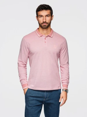 Męski melanżowy longsleeve polo z haftem – różowy melanż V2 - Rozmiar: XXL Ombre Clothing