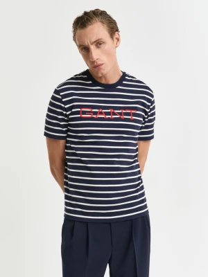 Męski niebieski bawełniany t-shirt w paski GANT