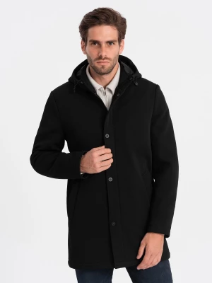 Męski ocieplany płaszcz z kapturem i krytym zamkiem - czarny V1 OM-COWC-0110
 -                                    XXL