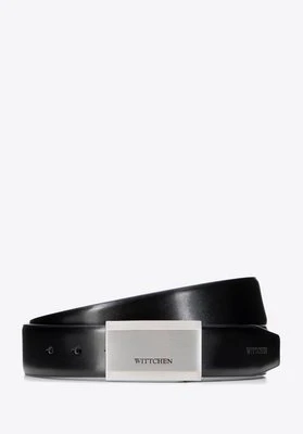 Męski pasek z gładkiej skóry naturalnej czarno - srebrny Wittchen