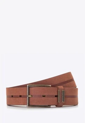 Męski pasek z nubuku z tłoczoną linią brązowy Wittchen