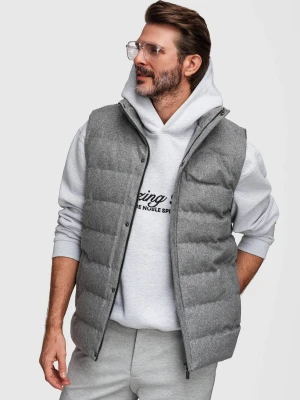 Męski pikowany bezrękawnik z wełną – szary melanż V1 - Rozmiar: S/M Ombre Clothing
