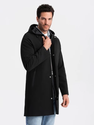 Męski płaszcz z kapturem w delikatny prążek - czarny V2 OM-COSC-0112
 -                                    L