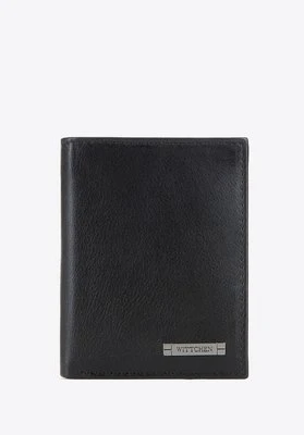 Męski portfel skórzany z metalowym logo pionowy czarno-granatowy Wittchen