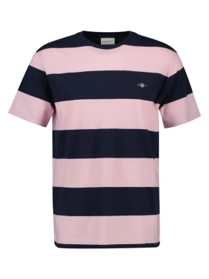 Męski różowy bawełniany t-shirt w paski GANT
