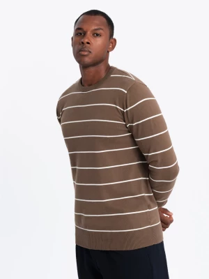 Męski sweter casualowy w poziome paski – brązowy V3 OM-SWSW-0143
 -                                    S Ombre