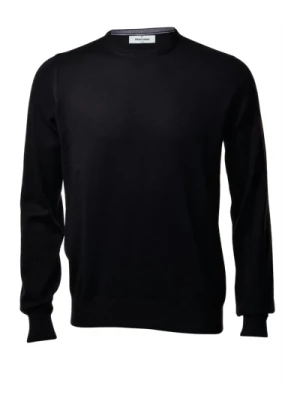 Męski sweter o okrągłym dekolcie z czarnej wełny merino Gran Sasso