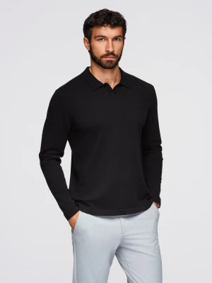 Męski sweter polo z haftem na piersi – czarny V1 - Rozmiar: S Ombre Clothing