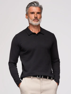 Męski sweter polo z haftem na piersi – czarny V1 - Rozmiar: S Ombre Clothing