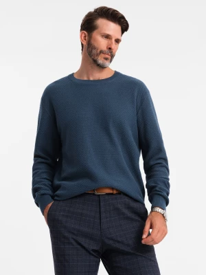 Męski sweter RELAXED FIT z dzianiny o diamentowym splocie – granatowy V2 OM-SWSW-0110
 -                                    S Ombre