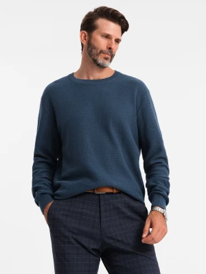 Zdjęcie produktu Męski sweter RELAXED FIT z dzianiny o diamentowym splocie – granatowy V2 - Rozmiar: L Ombre Clothing