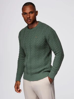 Męski sweter z dzianiny o zygzakowym splocie – zgaszona zieleń V2 - Rozmiar: XXL Ombre Clothing