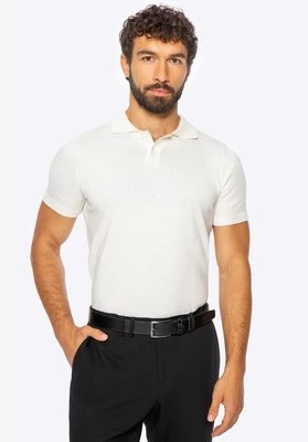 Męski sweter z krótkim rękawem z domieszką kaszmiru kremowy Wittchen