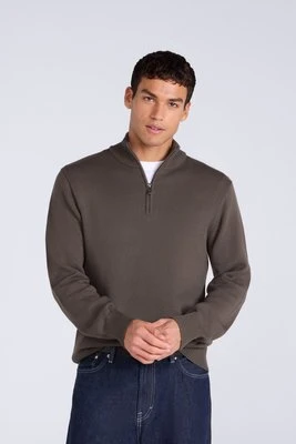 Męski sweter z prążkowanym wykończeniem i zamkiem pod szyją - Green Animal