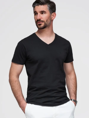 Męski sygnowany t-shirt V-neck z elastanem – czarny V3 - Rozmiar: S Ombre Clothing
