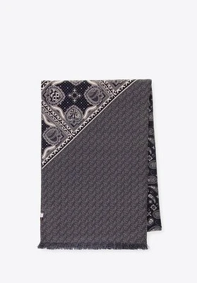 Męski szal jedwabny we wzory grafitowo - beżowy Wittchen