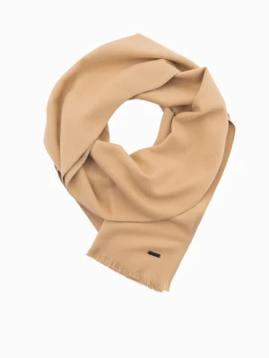 Męski szalik monochromatyczny z frędzlami – jasnobrązowy V4 Ombre Clothing