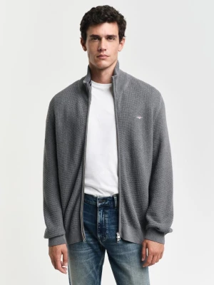 Męski szary bawełniany kardigan z mikroteksturą GANT