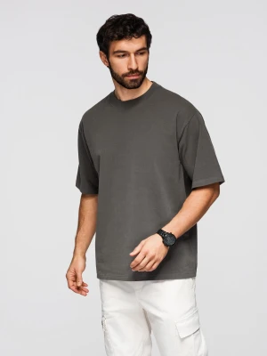Męski t-shirt bawełniany LOOSE FIT z okrągłym dekoltem – szarozielony V3 - Rozmiar: XXL Ombre Clothing