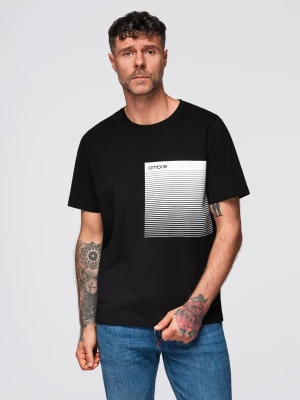 Męski t-shirt bawełniany z graficznym printem – czarny V2 - Rozmiar: L Ombre Clothing