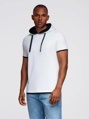 Męski t-shirt bawełniany z kapturem – biały V1 - Rozmiar: XXL Ombre Clothing