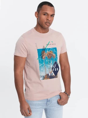 Męski t-shirt bawełniany z nadrukiem California - różowy V2 - Rozmiar: M Ombre Clothing