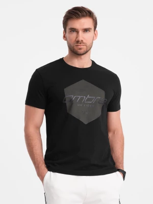 Męski t-shirt bawełniany z nadrukiem geometrycznym i logotypem - czarny V2 OM-TSPT-0141
 -                                    L