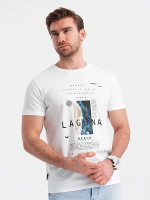 Męski t-shirt bawełniany z nadrukiem laguna - biały V1 OM-TSPT-0127
 -                                    L