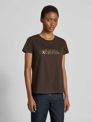 męski t-shirt o kroju regular fit z czystej bawełny model 'ANTAGONIST' Armani Exchange Ciemnobrązowy