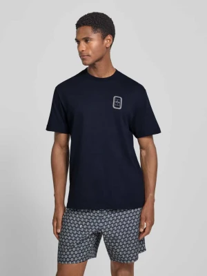 męski t-shirt o kroju regular fit z czystej bawełny model 'CN Tenniscourt Backprint' Lacoste Granatowy