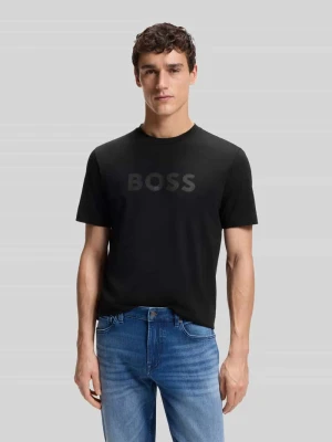 męski t-shirt o kroju regular fit z czystej bawełny model 'TE_LOGO' Boss Czarny
