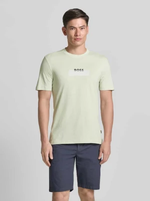 męski t-shirt o kroju regular fit z czystej bawełny model 'Te_LOGOTAPE' Boss Limonkowy