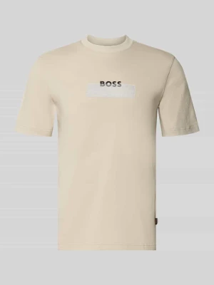 męski t-shirt o kroju regular fit z czystej bawełny model 'Te_LOGOTAPE' Boss Beżowy