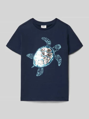 męski t-shirt o kroju regular fit z czystej bawełny s.Oliver Granatowy