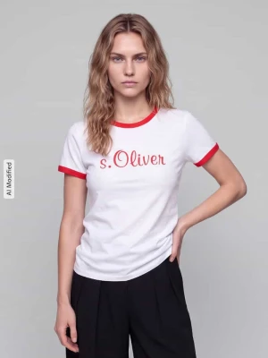 Męski t-shirt o kroju regular fit z czystej bawełny - s.Oliver x Heidi Klum Czerwony