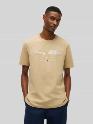 męski t-shirt o kroju regular fit z czystej bawełny Tommy Hilfiger Beżowy